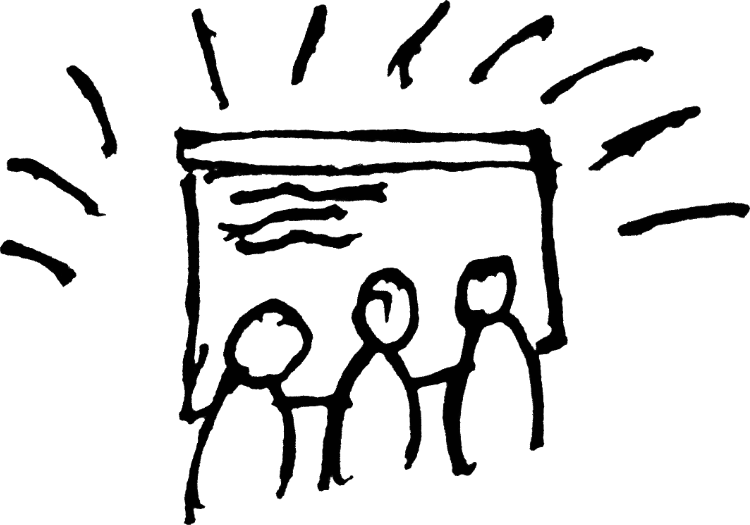 A doodle of 3 Stardog Studio end-users.