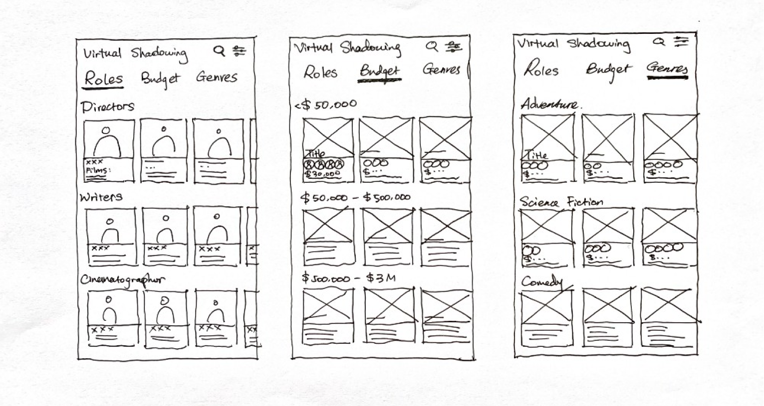 Low-fi paper prototype images